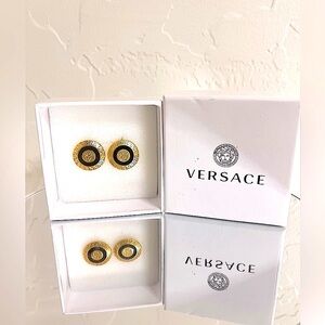 Versace Vintage Enamel Medusa Stud Earrings with COA
